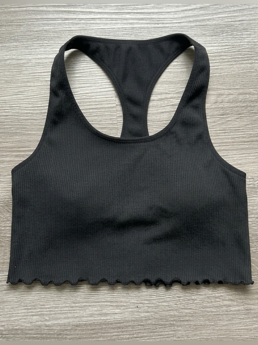 Victoria’s Secret PINK Black Ribbed Racerback Crop Top (built in bra) - size M/L
